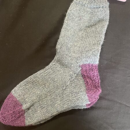 Thick grey and purple socks